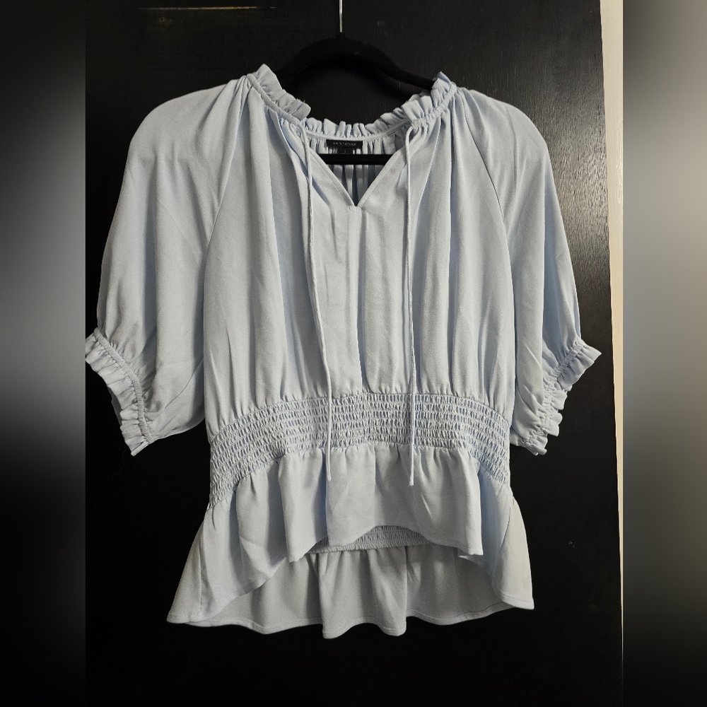 Ann Taylor Light Blue Top with Cinched Waist Small